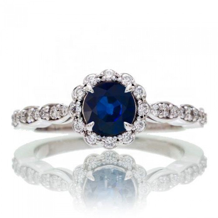 7mm round halo diamond engagement ring vintage accent